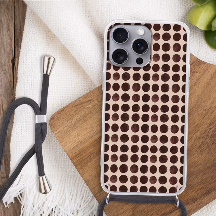 Stippen - Patroon - Bruin Hoesje iPhone 16 Pro Max met koord klein 804 -sfeer4