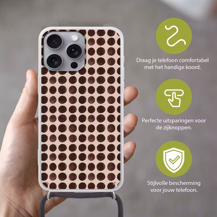 Stippen - Patroon - Bruin Hoesje iPhone 16 Pro Max met koord klein 804 -sfeer2_NL