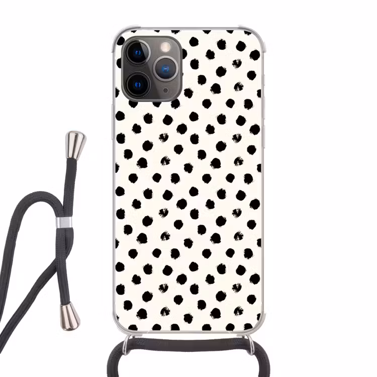 Stippen - Zwart - Wit - Print - Minimalistisch Hoesje iPhone 12 Pro met koord klein -3d