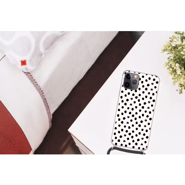 Stippen - Zwart - Wit - Print - Minimalistisch Hoesje iPhone 12 Pro met koord klein -kamer