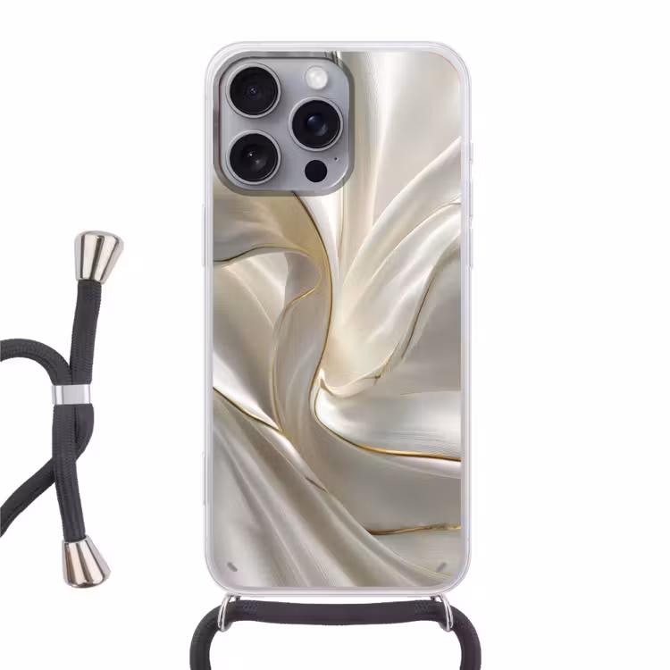 Stof - Plooien - Goud Hoesje iPhone 16 Pro Max met koord klein -3d