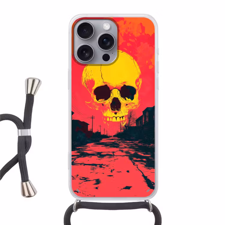 Straat - Verlaten - Schedel - Geel Hoesje iPhone 16 Pro Max met koord klein -3d