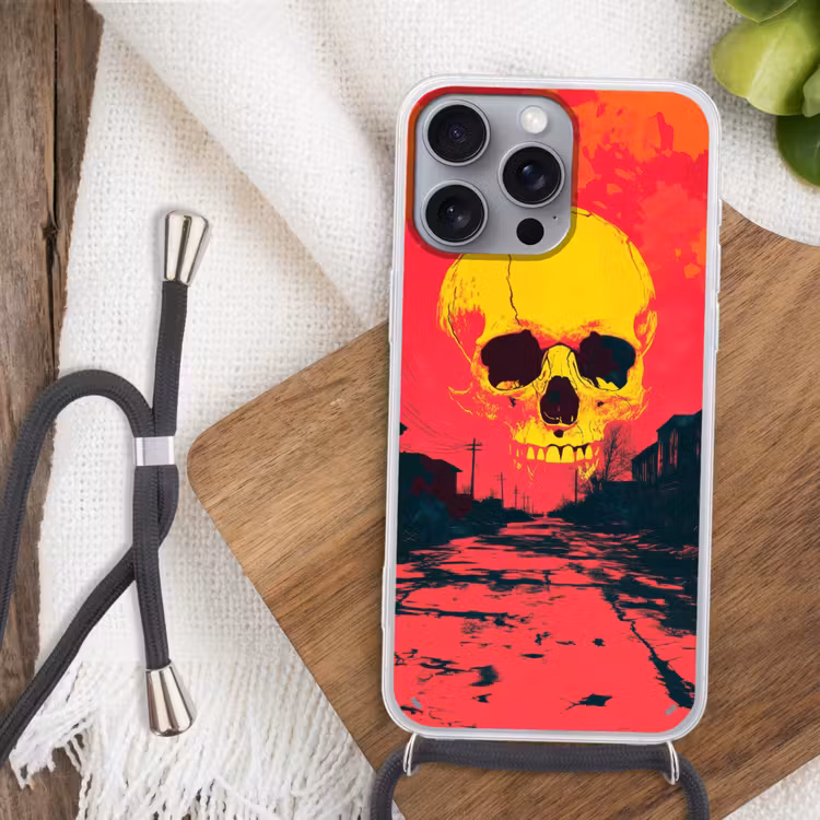 Straat - Verlaten - Schedel - Geel Hoesje iPhone 16 Pro Max met koord klein -sfeer4