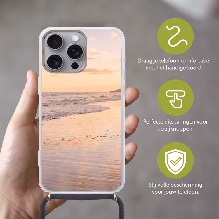 Strand - Branding - Wolken Hoesje iPhone 16 Pro Max met koord klein -sfeer2_NL