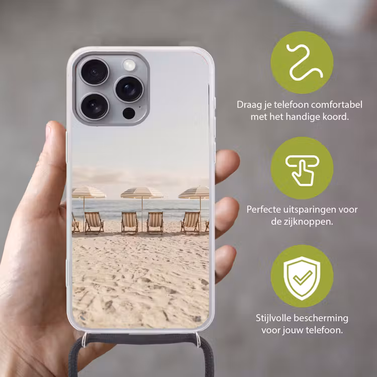 Strand - Stoelen - Parasol Hoesje iPhone 16 Pro Max met koord klein -sfeer2_NL