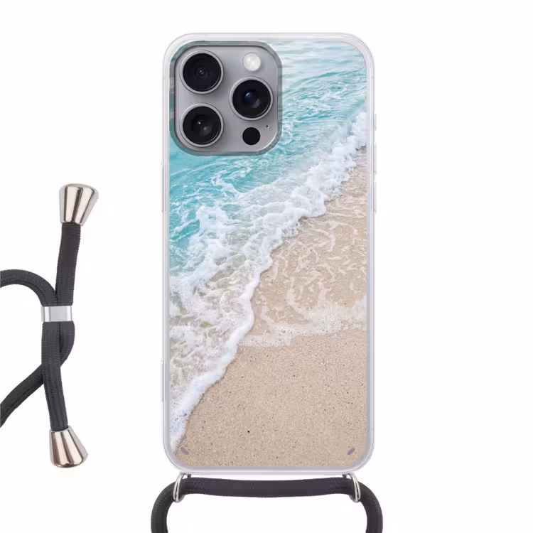 Strand - Zee - Golf - Natuur - Blauw Hoesje iPhone 16 Pro Max met koord klein -3d