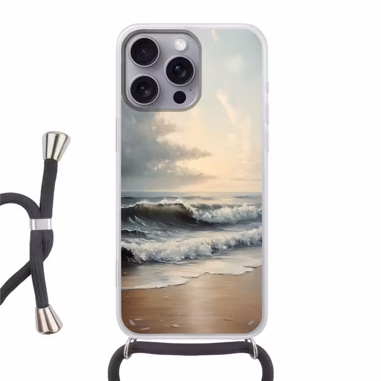 Strand - Zee - Zonsondergang Hoesje iPhone 16 Pro Max met koord klein -3d