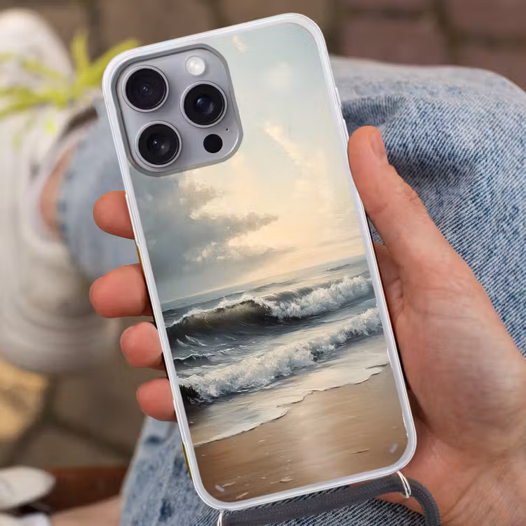 Strand - Zee - Zonsondergang Hoesje iPhone 16 Pro Max met koord klein -sfeer3