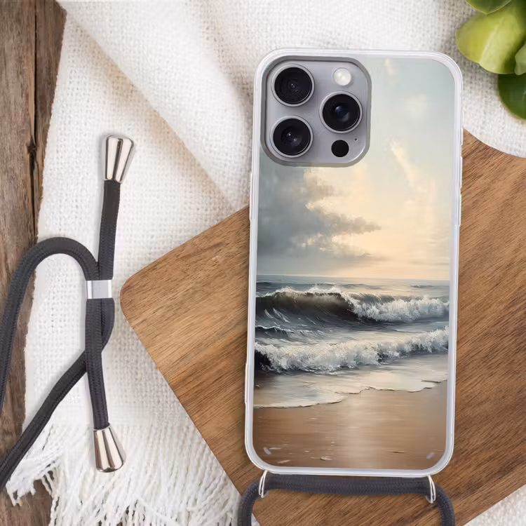Strand - Zee - Zonsondergang Hoesje iPhone 16 Pro Max met koord klein -sfeer4
