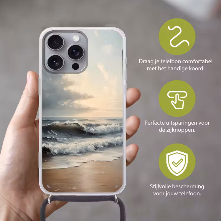 Strand - Zee - Zonsondergang Hoesje iPhone 16 Pro Max met koord klein -sfeer2_NL