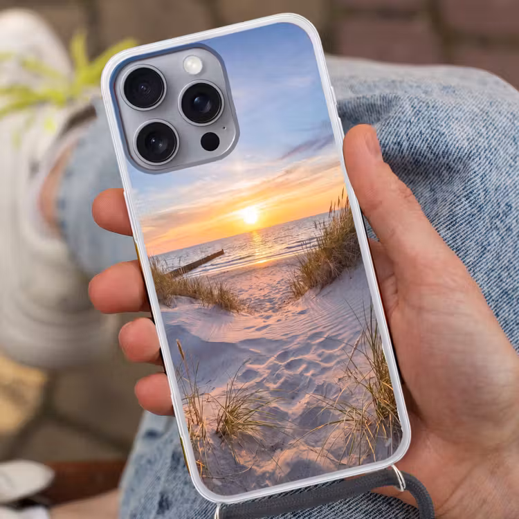 Strand - Zonsondergang - Natuur - Landschap Hoesje iPhone 16 Pro Max met koord klein -sfeer3