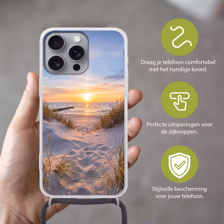 Strand - Zonsondergang - Natuur - Landschap Hoesje iPhone 16 Pro Max met koord klein -sfeer2_NL