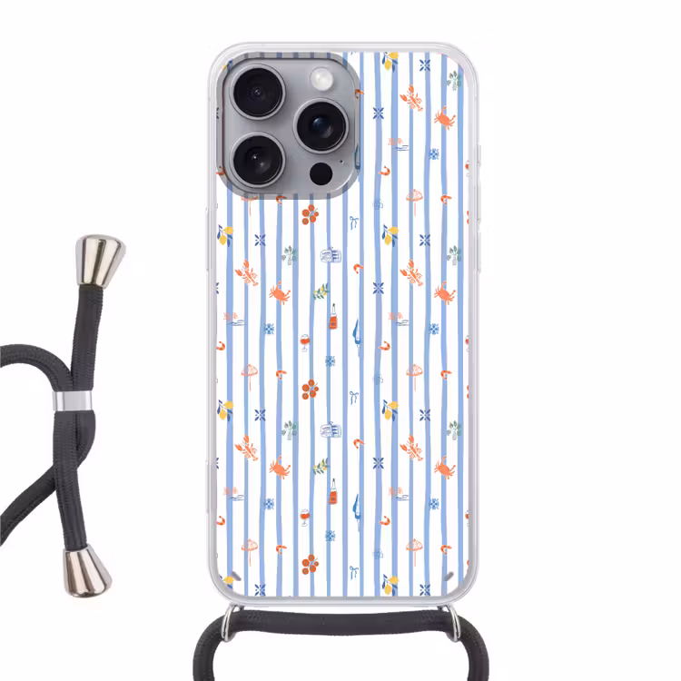 Zee - Sfeer - Strand - Blauw Hoesje iPhone 16 Pro Max met koord klein 804 -3d