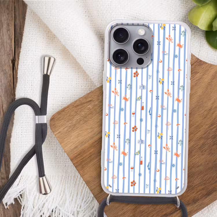 Zee - Sfeer - Strand - Blauw Hoesje iPhone 16 Pro Max met koord klein 804 -sfeer4