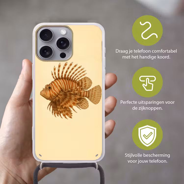 Strepen - Vis - Rond - Stekels Hoesje iPhone 16 Pro Max met koord klein -sfeer2_NL
