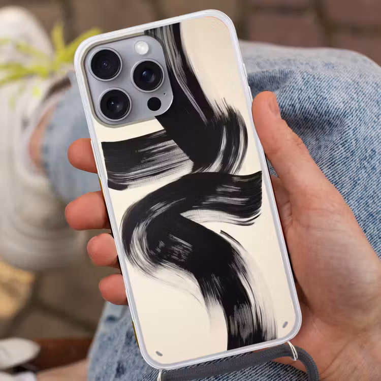 Strepen - Zwart - Abstract Hoesje iPhone 16 Pro Max met koord klein -sfeer3