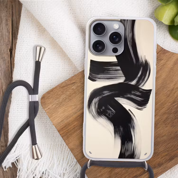 Strepen - Zwart - Abstract Hoesje iPhone 16 Pro Max met koord klein -sfeer4