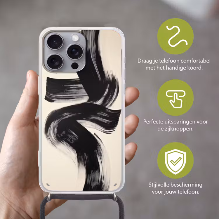 Strepen - Zwart - Abstract Hoesje iPhone 16 Pro Max met koord klein -sfeer2_NL