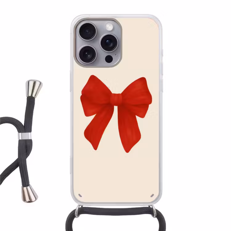 Strik - Symmetrisch - Rood - Lint Hoesje iPhone 16 Pro Max met koord klein -3d