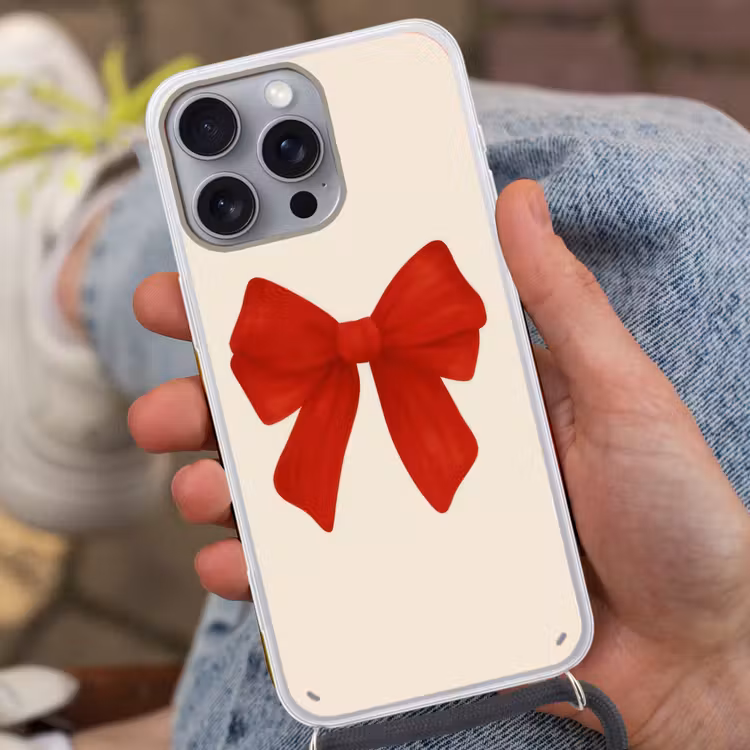 Strik - Symmetrisch - Rood - Lint Hoesje iPhone 16 Pro Max met koord klein -sfeer3