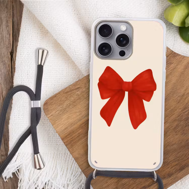 Strik - Symmetrisch - Rood - Lint Hoesje iPhone 16 Pro Max met koord klein -sfeer4