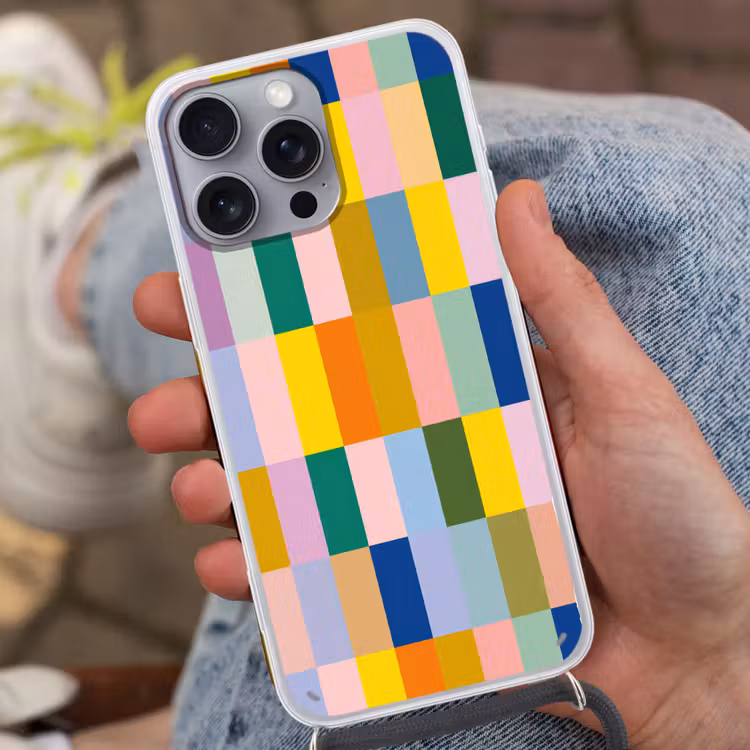 Stroken - Blauw - Patroon - Abstract Hoesje iPhone 16 Pro Max met koord klein -sfeer3