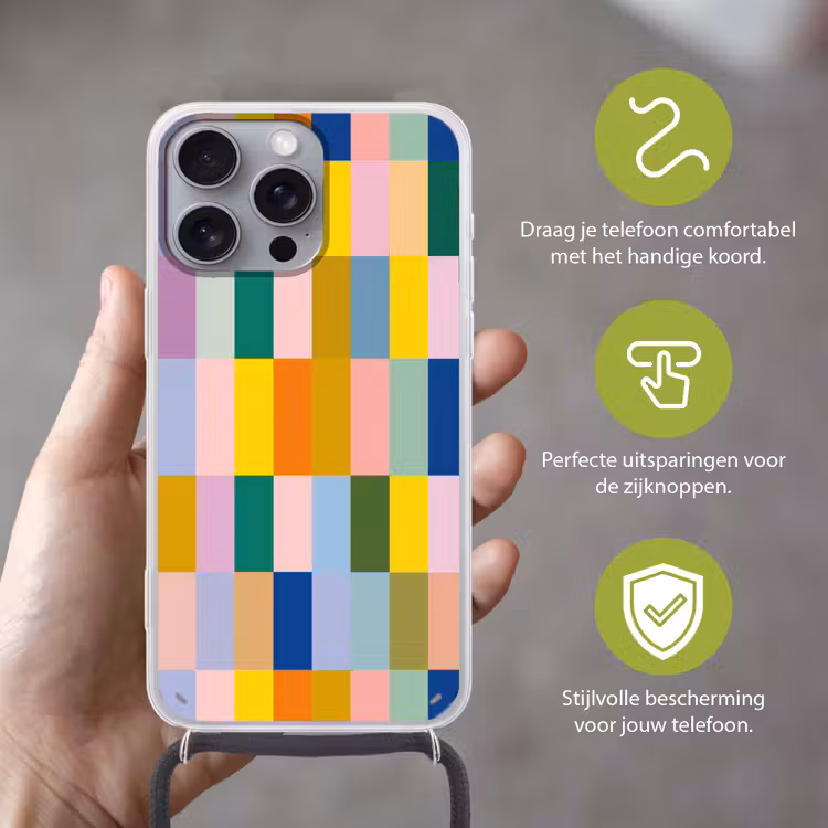 Stroken - Blauw - Patroon - Abstract Hoesje iPhone 16 Pro Max met koord klein -sfeer2_NL
