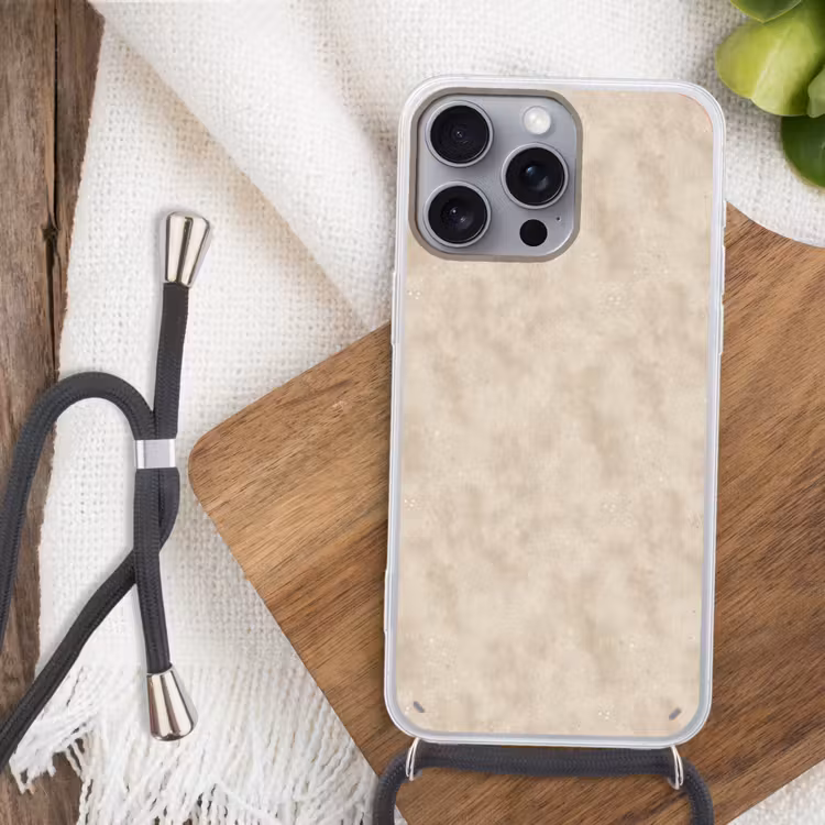 Structuur - Spikkels - Beige Hoesje iPhone 16 Pro Max met koord klein 804 -sfeer4