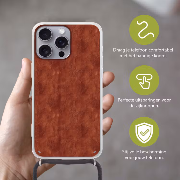 Stucwerk - Textuur - Terracotta Hoesje iPhone 16 Pro Max met koord klein 804 -sfeer2_NL