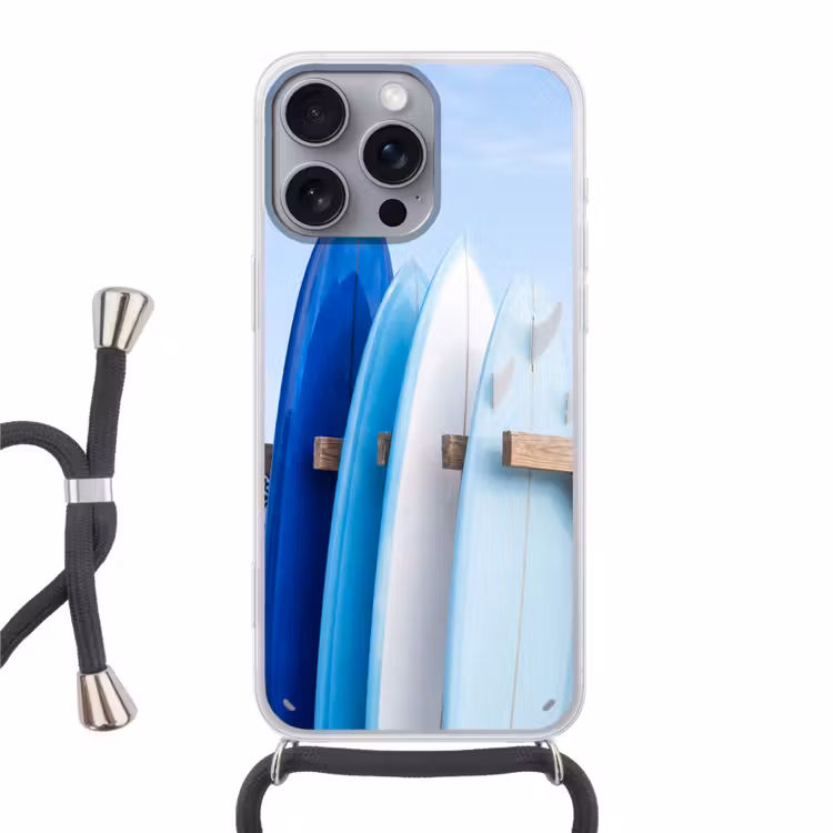 Surfplank - Strand - Zomer - Blauw - Water Hoesje iPhone 16 Pro Max met koord klein -3d