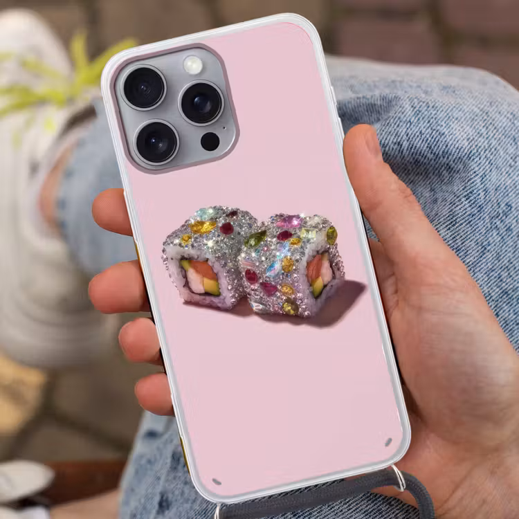 Sushi - Rolletjes - Steentjes - Kleurrijk Hoesje iPhone 16 Pro Max met koord klein -sfeer3