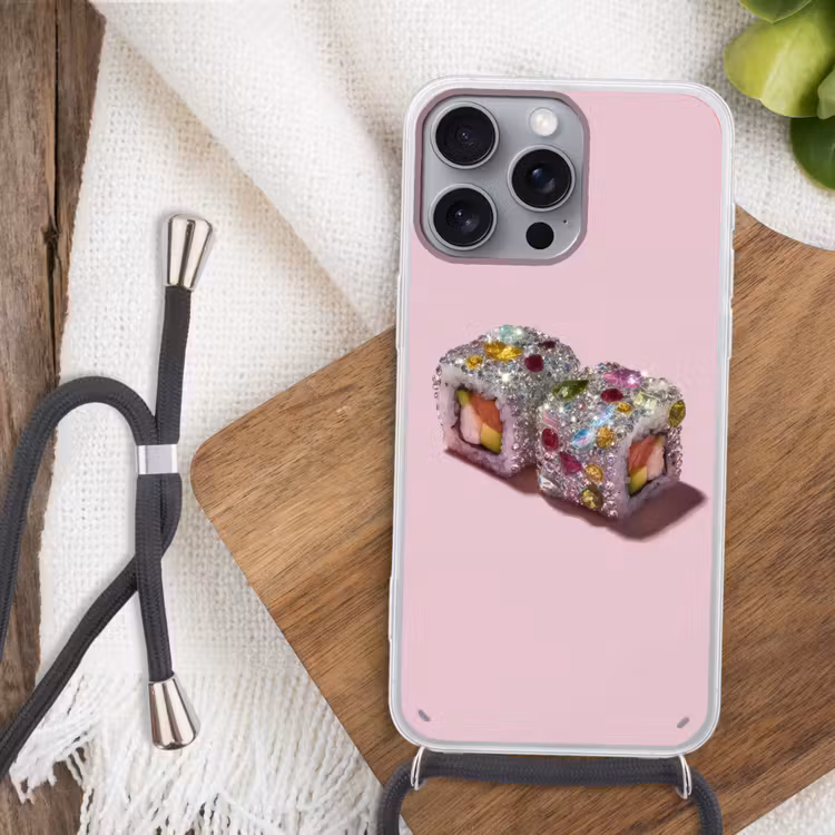 Sushi - Rolletjes - Steentjes - Kleurrijk Hoesje iPhone 16 Pro Max met koord klein -sfeer4