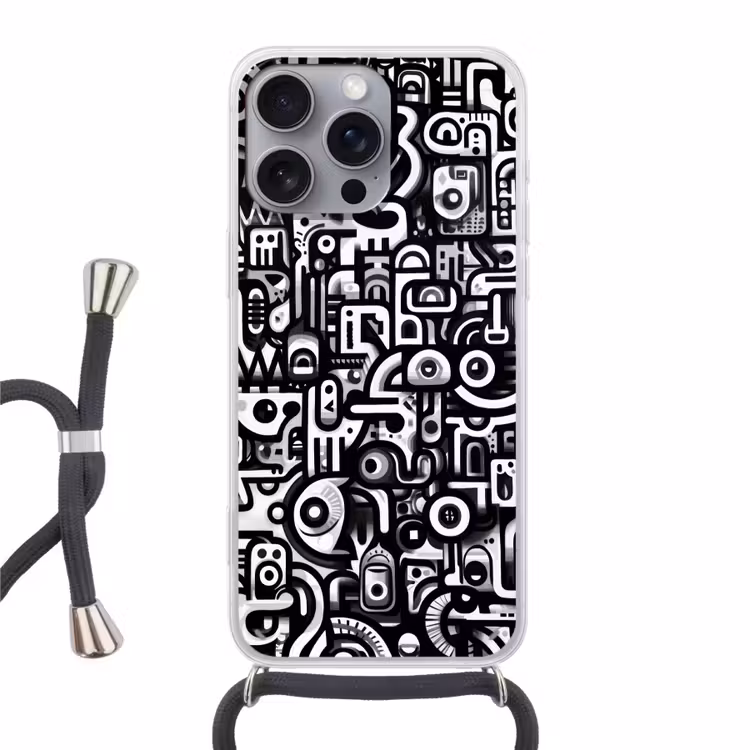 Symbolen - Abstract - Grafisch - Zwart Hoesje iPhone 16 Pro Max met koord klein -3d
