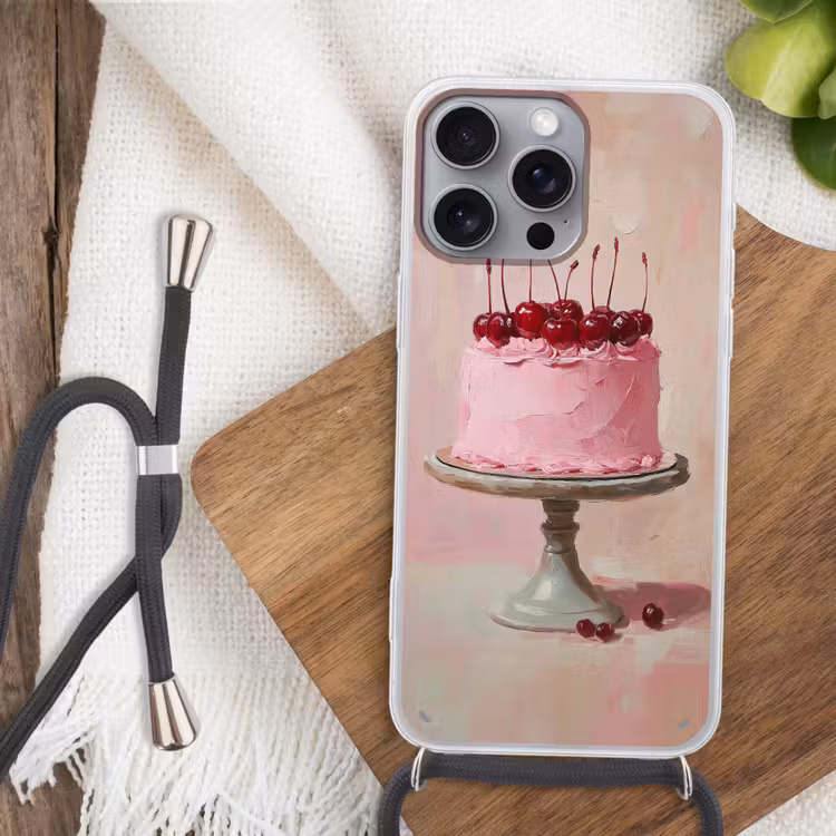 Taart - Pink - Cherry Hoesje iPhone 16 Pro Max met koord klein -sfeer4