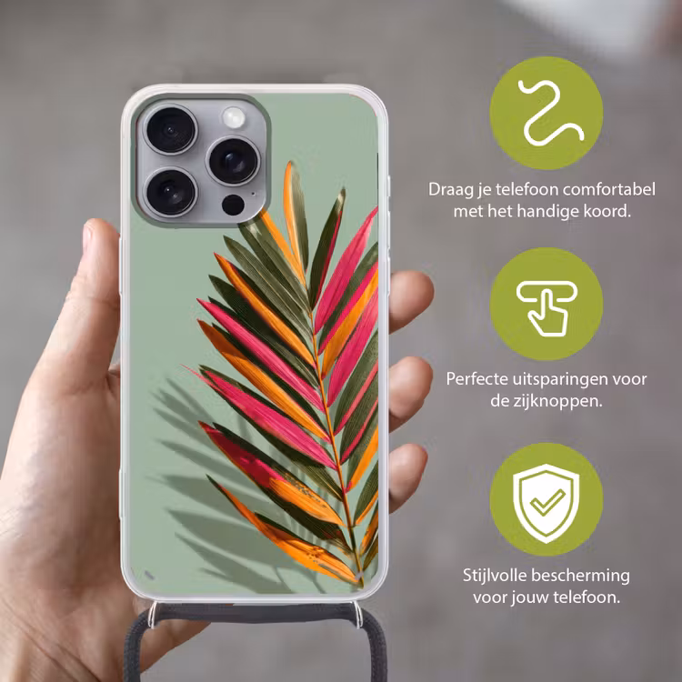 Tak - Bladeren - Kleurrijk - Schaduw Hoesje iPhone 16 Pro Max met koord klein -sfeer2_NL