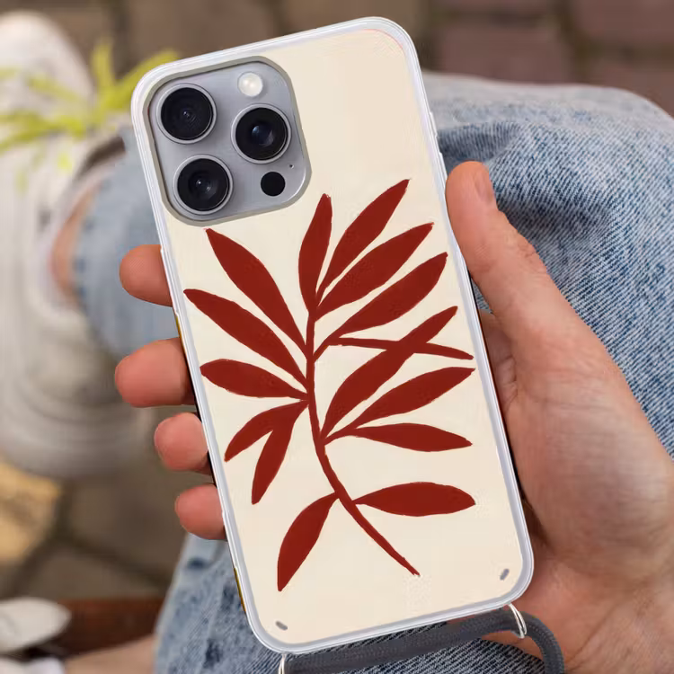 Tak - Bladeren - Rood Hoesje iPhone 16 Pro Max met koord klein -sfeer3