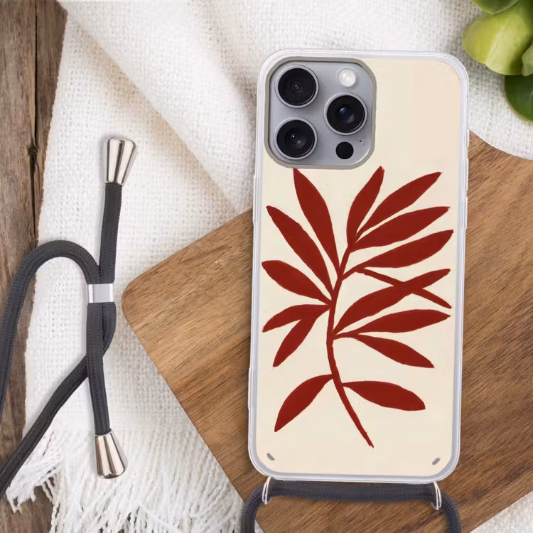 Tak - Bladeren - Rood Hoesje iPhone 16 Pro Max met koord klein -sfeer4