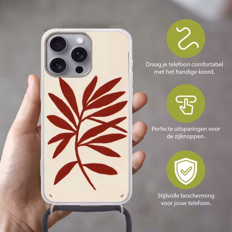 Tak - Bladeren - Rood Hoesje iPhone 16 Pro Max met koord klein -sfeer2_NL