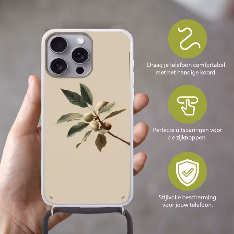 Tak - Groene Bladeren - Vruchten Hoesje iPhone 16 Pro Max met koord klein -sfeer2_NL