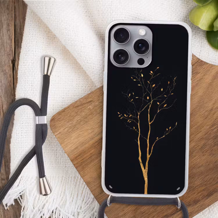 Takken - Blaadjes - Zwart Hoesje iPhone 16 Pro Max met koord klein -sfeer4