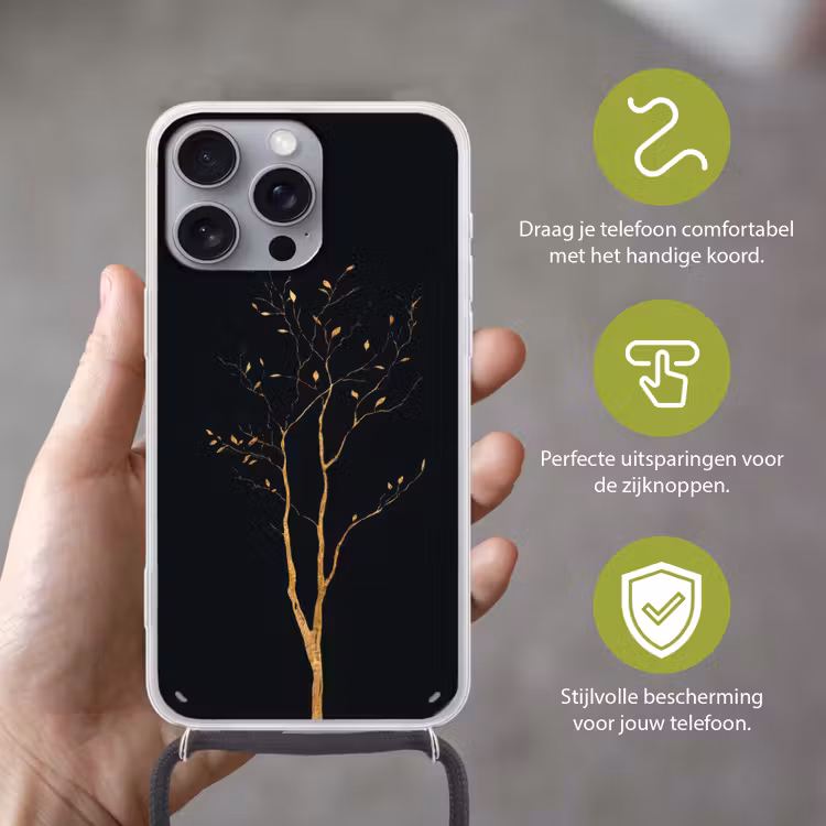 Takken - Blaadjes - Zwart Hoesje iPhone 16 Pro Max met koord klein -sfeer2_NL