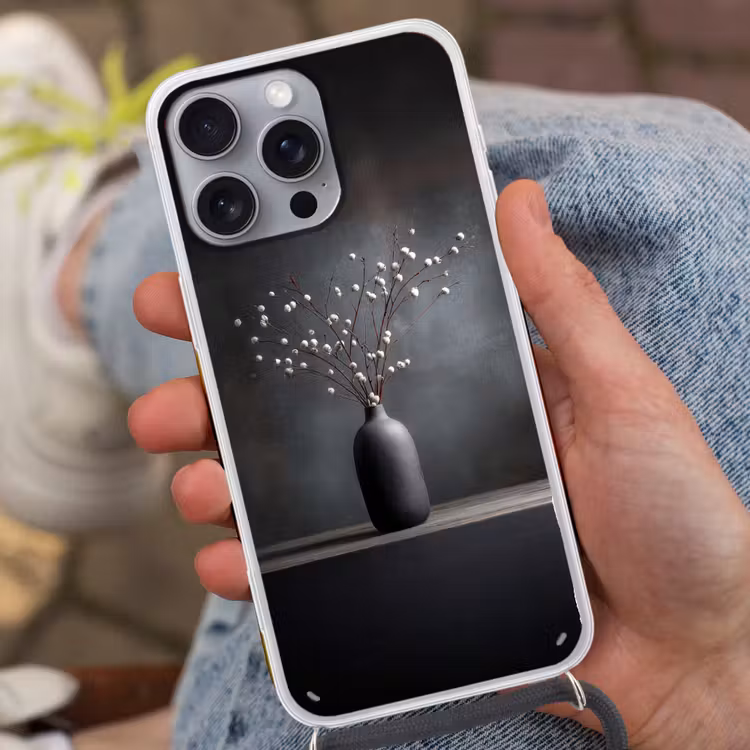 Takken - Vaas - Bolletjes - Wit Hoesje iPhone 16 Pro Max met koord klein -sfeer3