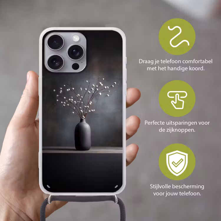 Takken - Vaas - Bolletjes - Wit Hoesje iPhone 16 Pro Max met koord klein -sfeer2_NL