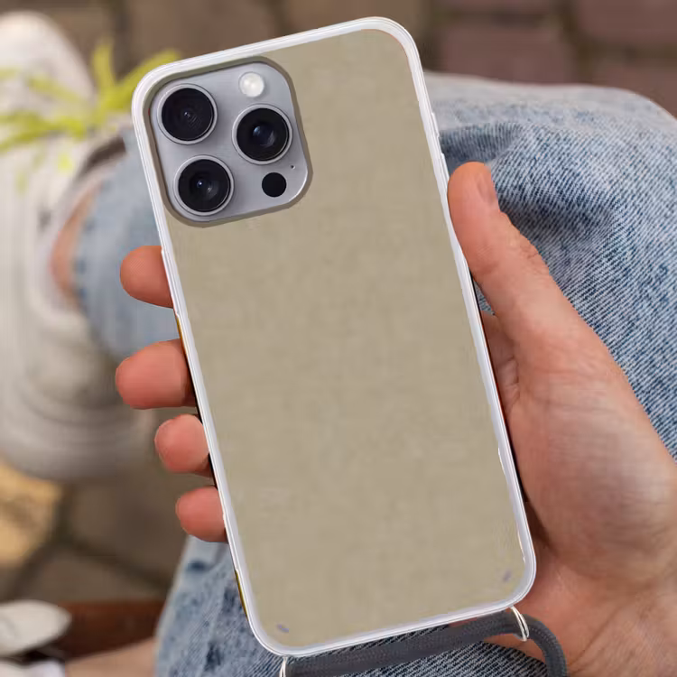 Taupekleur - Gewolkt textuur - Natuurlijk Hoesje iPhone 16 Pro Max met koord klein 804 -sfeer3