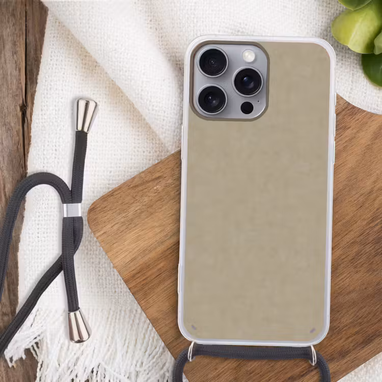 Taupekleur - Gewolkt textuur - Natuurlijk Hoesje iPhone 16 Pro Max met koord klein 804 -sfeer4