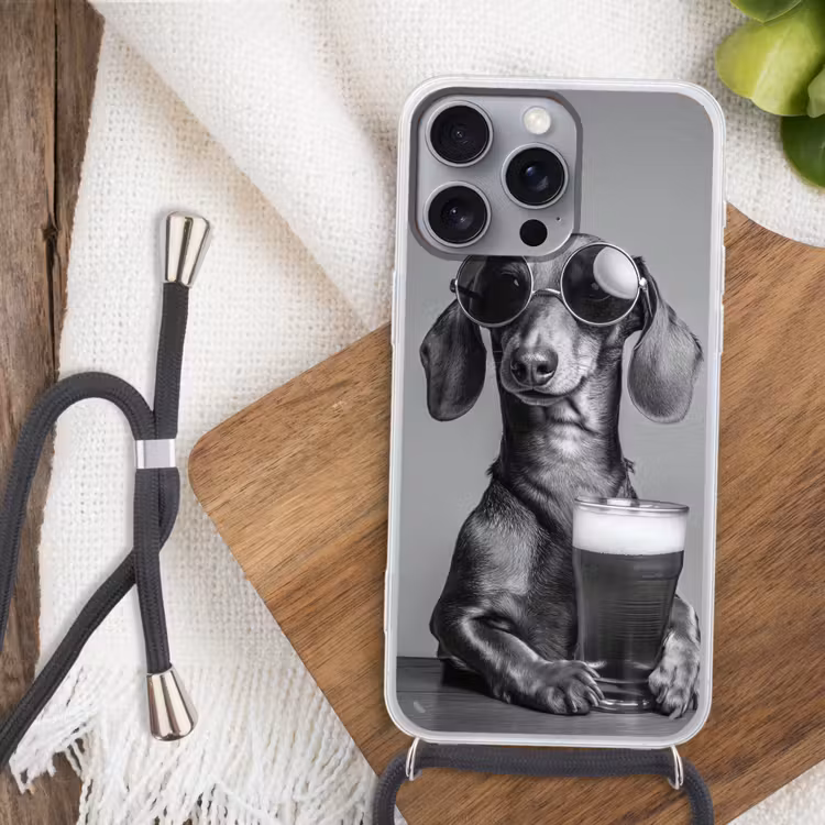 Teckel - Bier - Glas - Bril Hoesje iPhone 16 Pro Max met koord klein -sfeer4