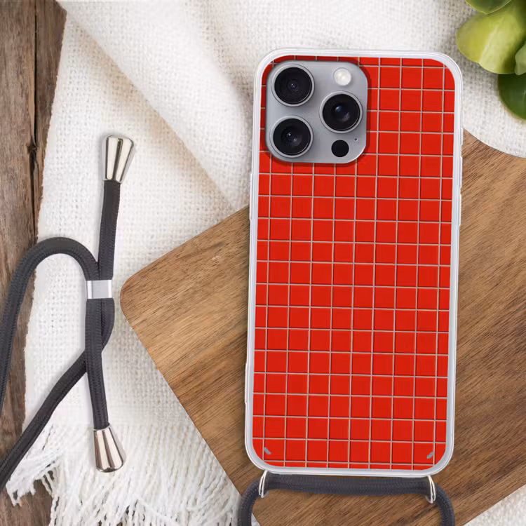 Tegel - Patroon - Kersen - Rood Hoesje iPhone 16 Pro Max met koord klein 804 -sfeer4