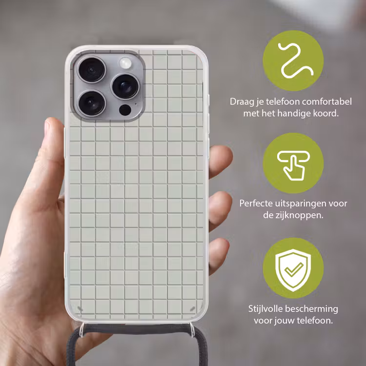 Tegel - Patroon - Lichtgroen Hoesje iPhone 16 Pro Max met koord klein 804 -sfeer2_NL