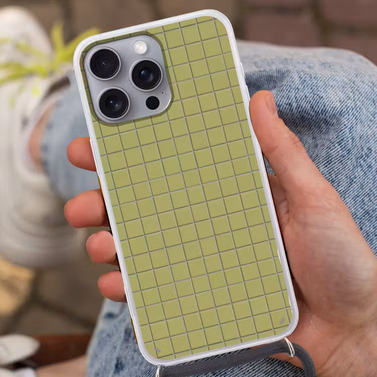 Tegel - Patroon - Olijfgroen Hoesje iPhone 16 Pro Max met koord klein 804 -sfeer3