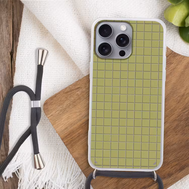 Tegel - Patroon - Olijfgroen Hoesje iPhone 16 Pro Max met koord klein 804 -sfeer4